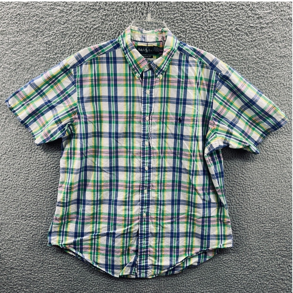 Ralph Lauren Mens Plaid Preppy Shirt XL Academic Classic‎ Fit Button Down Cotton
